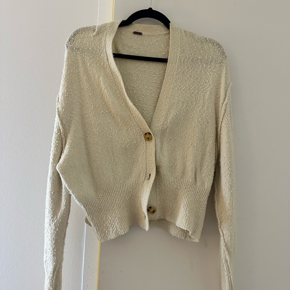 Free People Sweaters - Free People Cream Button-Up Textured V-Neck Cardigan